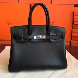 Replica Hermes Black Birkin 30 Palladium Hardware Bag