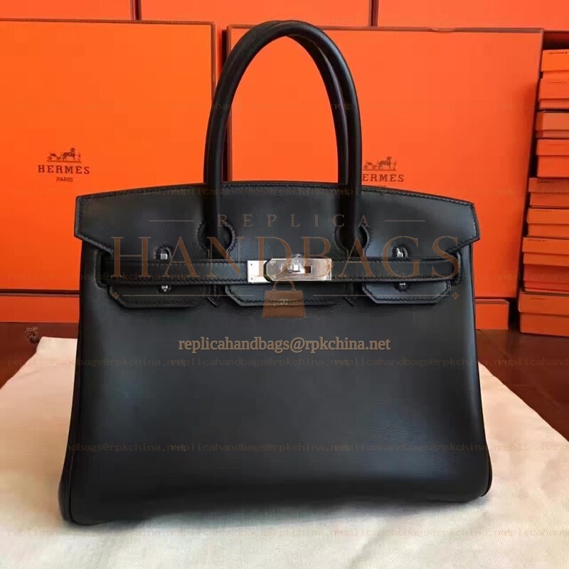 Replica Hermes Black Birkin 30 Palladium Hardware Bag