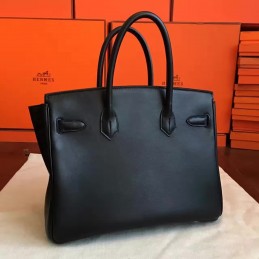 Replica Hermes Black Birkin 30 Palladium Hardware Bag