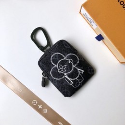 Replica Louis Vuitton Black Monogram White Flower Zip Charm Wallet