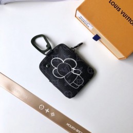 Replica Louis Vuitton Black Monogram White Flower Zip Charm Wallet