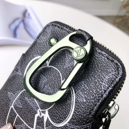 Replica Louis Vuitton Black Monogram White Flower Zip Charm Wallet