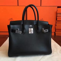 Replica Hermes Black Birkin 30 Palladium Hardware Bag