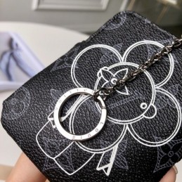 Replica Louis Vuitton Black Monogram White Flower Zip Charm Wallet