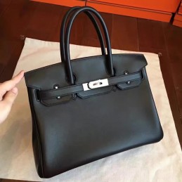Replica Hermes Black Birkin 30 Palladium Hardware Bag