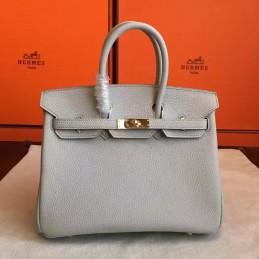 Replica Hermes Light Gray Birkin 25 Smooth Leather Gold Hardware Bag