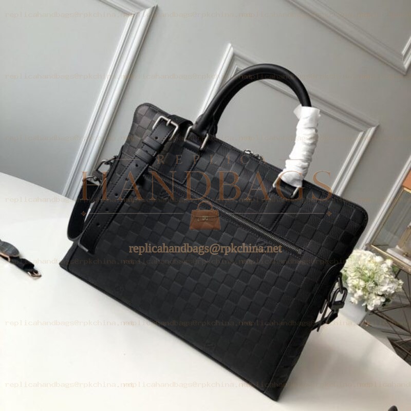 Replica Louis Vuitton Black Damier Side Strap Porte Documents Jour