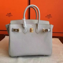 Replica Hermes Light Gray Birkin 25 Smooth Leather Gold Hardware Bag