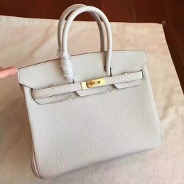 Replica Hermes Light Gray Birkin 25 Smooth Leather Gold Hardware Bag