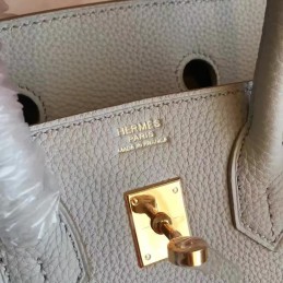Replica Hermes Light Gray Birkin 25 Smooth Leather Gold Hardware Bag
