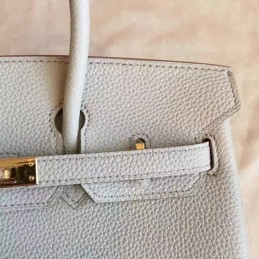 Replica Hermes Light Gray Birkin 25 Smooth Leather Gold Hardware Bag