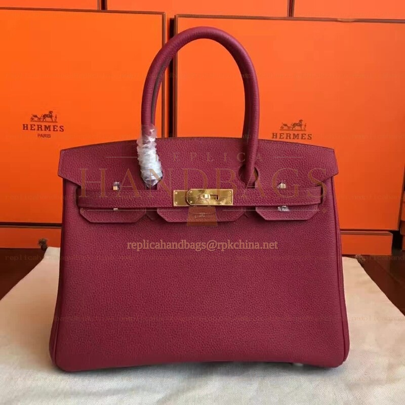 Replica Hermes Burgundy Birkin 30 Smooth Leather Gold Hardware Bag
