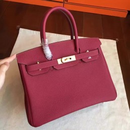 Replica Hermes Burgundy Birkin 30 Smooth Leather Gold Hardware Bag