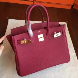 Replica Hermes Burgundy Birkin 30 Smooth Leather Gold Hardware Bag