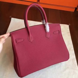 Replica Hermes Burgundy Birkin 30 Smooth Leather Gold Hardware Bag