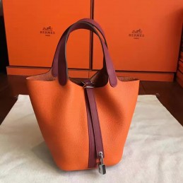 Replica Hermes Orange Brown Picotin Lock 13 Bag