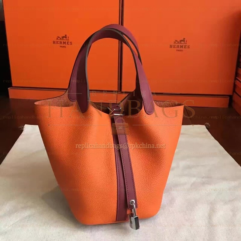 Replica Hermes Orange Brown Picotin Lock 13 Bag