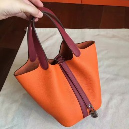 Replica Hermes Orange Brown Picotin Lock 13 Bag