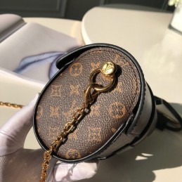 Replica Louis Vuitton Brown Monogram Black Trim Glasses Case with Chain