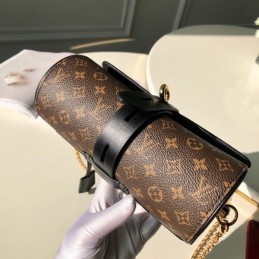 Replica Louis Vuitton Brown Monogram Black Trim Glasses Case with Chain