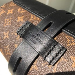 Replica Louis Vuitton Brown Monogram Black Trim Glasses Case with Chain
