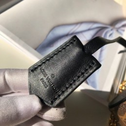 Replica Louis Vuitton Brown Monogram Black Trim Glasses Case with Chain