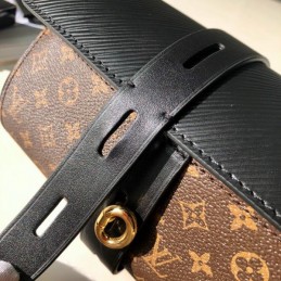 Replica Louis Vuitton Brown Monogram Black Trim Glasses Case with Chain