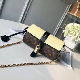 Replica Louis Vuitton Brown Monogram Pale Yellow Trim Glasses Case with Chain