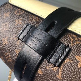 Replica Louis Vuitton Brown Monogram Pale Yellow Trim Glasses Case with Chain