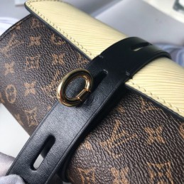 Replica Louis Vuitton Brown Monogram Pale Yellow Trim Glasses Case with Chain