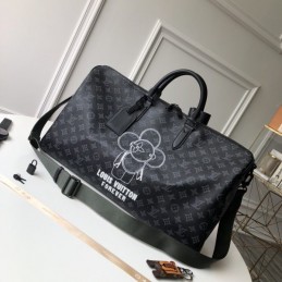 Replica Louis Vuitton Black Monogram Flower Keepall Bandouliere 50