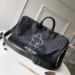 Replica Louis Vuitton Black Monogram Flower Keepall Bandouliere 50