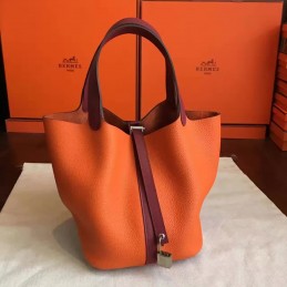 Replica Hermes Orange Brown Picotin Lock 22 Bag