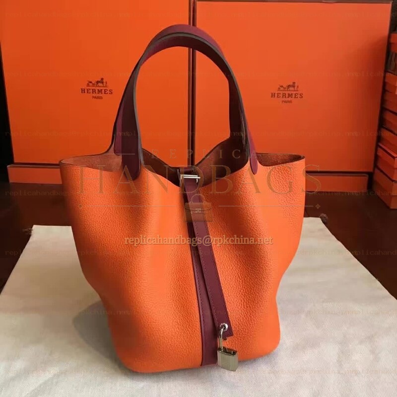 Replica Hermes Orange Brown Picotin Lock 22 Bag
