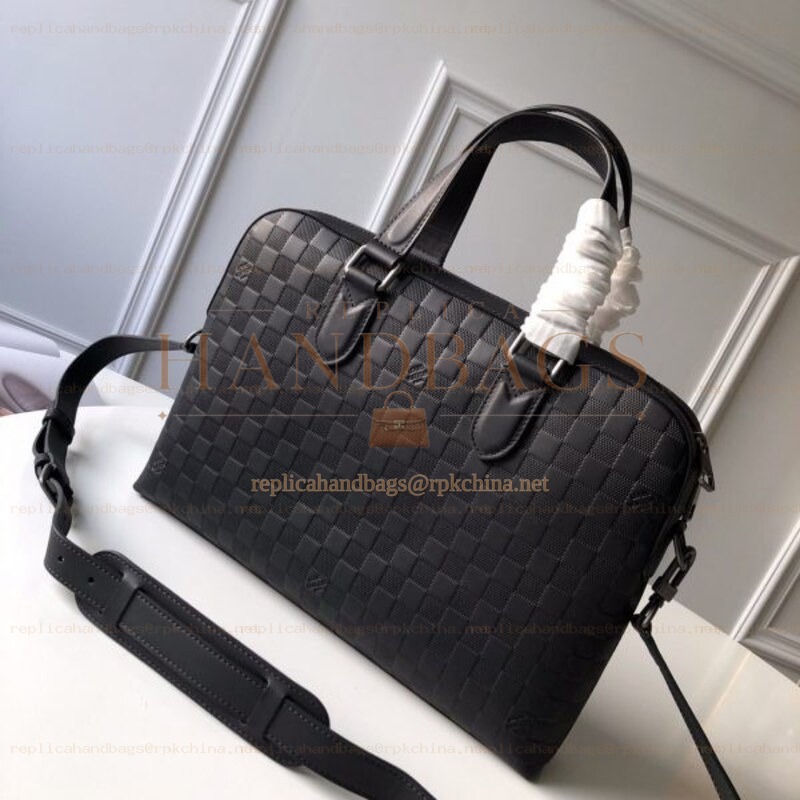 Replica Louis Vuitton Black Damier Buckle Detail Porte Documents Jour