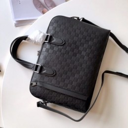 Replica Louis Vuitton Black Damier Buckle Detail Porte Documents Jour
