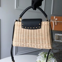 Replica Louis Vuitton Natural Woven Black Handle Capucines BB