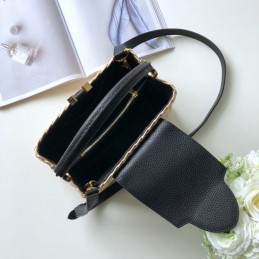 Replica Louis Vuitton Natural Woven Black Handle Capucines BB