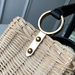 Replica Louis Vuitton Natural Woven Black Handle Capucines BB