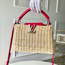 Replica Louis Vuitton Natural Woven Red Handle Capucines BB