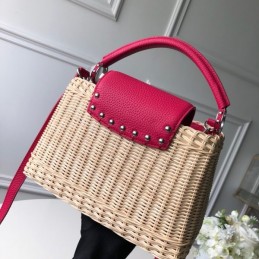 Replica Louis Vuitton Natural Woven Red Handle Capucines BB