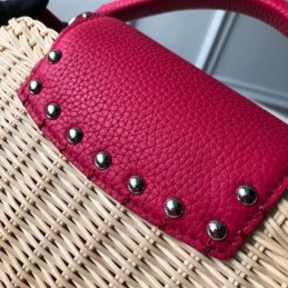 Replica Louis Vuitton Natural Woven Red Handle Capucines BB