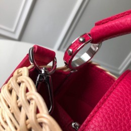Replica Louis Vuitton Natural Woven Red Handle Capucines BB