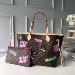 Replica Louis Vuitton Brown Monogram Travel Patch Neverfull MM