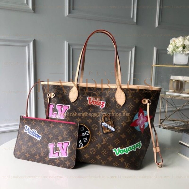 Replica Louis Vuitton Brown Monogram Travel Patch Neverfull MM
