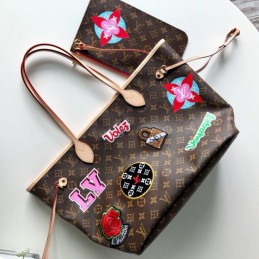Replica Louis Vuitton Brown Monogram Travel Patch Neverfull MM