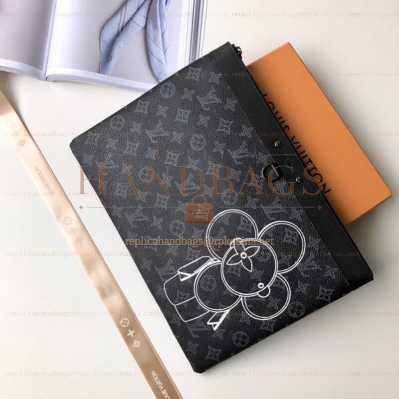 Replica Louis Vuitton Black Monogram Flower Discovery Pochette
