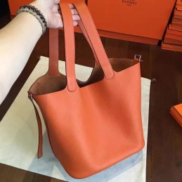 Replica Hermes Orange Brown Picotin Lock 22 Smooth Leather Bag