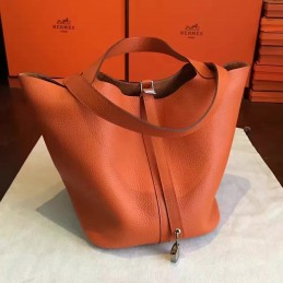 Replica Hermes Orange Brown Picotin Lock 22 Smooth Leather Bag