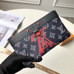 Replica Louis Vuitton Black Monogram Red LV Graphic Discovery Pochette PM
